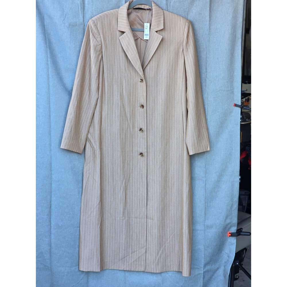 NY&C New York & Company Tan Pinstripe Duster Coat Jacket Large NWT 5592